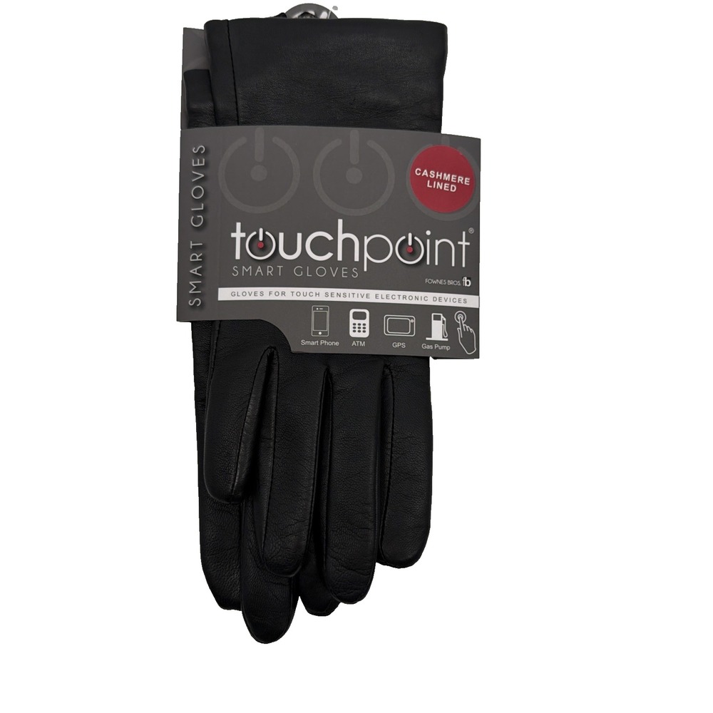 NWT Touchpoint Women Size S Leather Cashmere Lined Smart Gloves Black Msrp $78